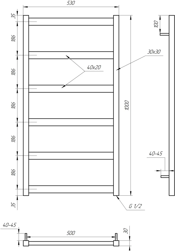 Рушникосушка Genesis Aqua Minimal 1200x530 Чорний - 4 фото
