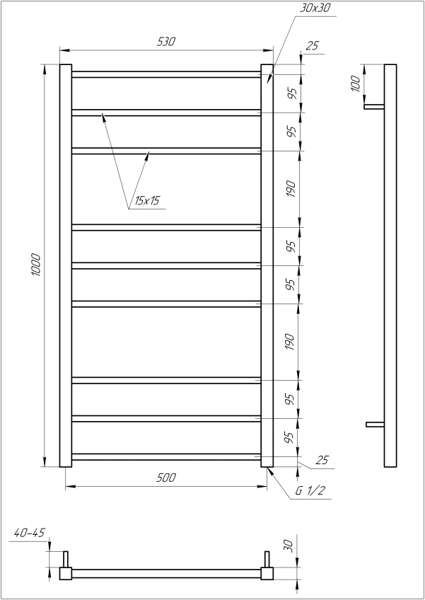 Рушникосушка Genesis Aqua Tristar square 1000x530 Чорний - 2 фото