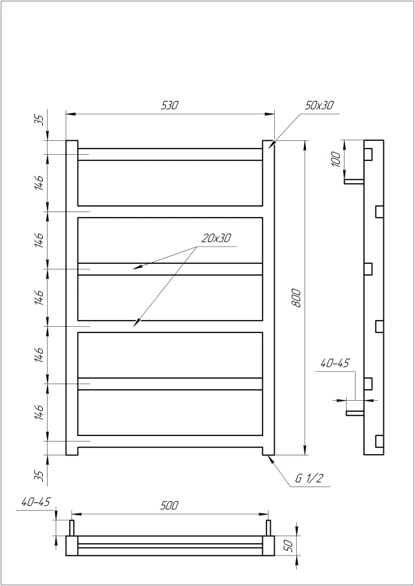 Рушникосушка Genesis Aqua Level 1000x530 Чорний - 1 фото