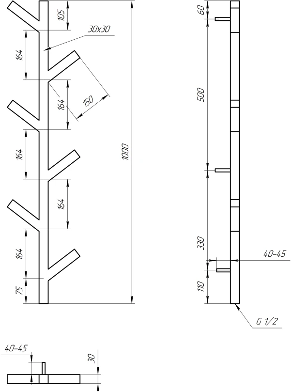 Рушникосушка Genesis Aqua Albero 1000x240 Чорний - 1 фото