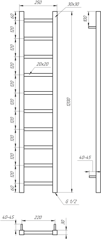 Рушникосушка Genesis Aqua Scala 1200x250 Чорний - 2 фото