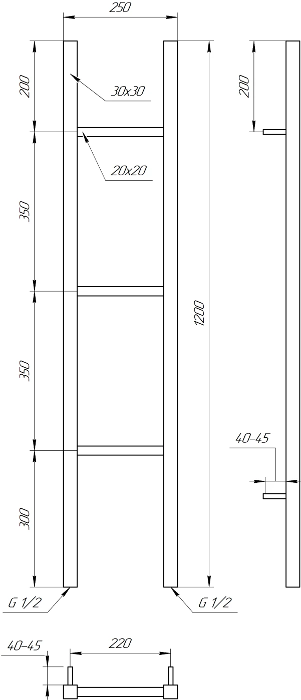 Рушникосушка Genesis Aqua Musa 1200x250 Чорний - 2 фото