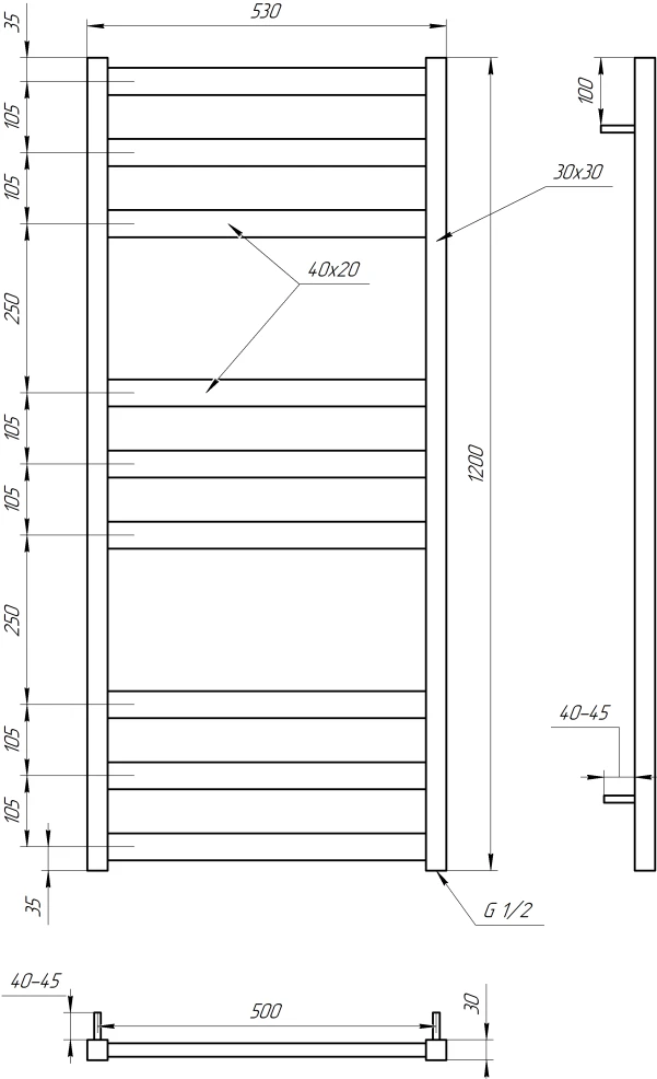 Рушникосушка Genesis Aqua Tristar flat DRY 1200x530 Чорний - 3 фото