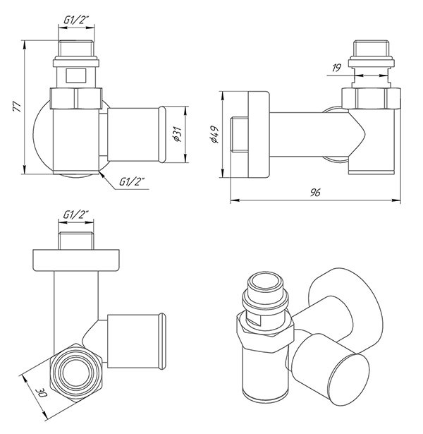 Кран кутовий Laris 1/2" - 1/2" Під ТЕН 2шт. (LX-2044)