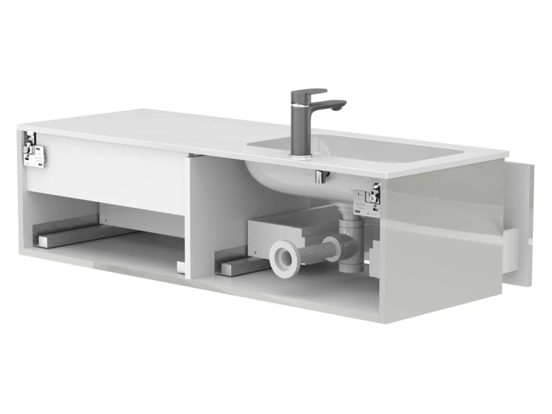 Тумба підвісна BASE Сіра глянцева для умивальника DELLA 1200 L - 4 фото