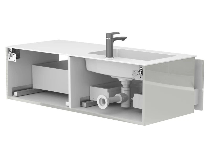 Тумба підвісна BASE Сіра глянцева для умивальника ERICA 1200 L - 4 фото