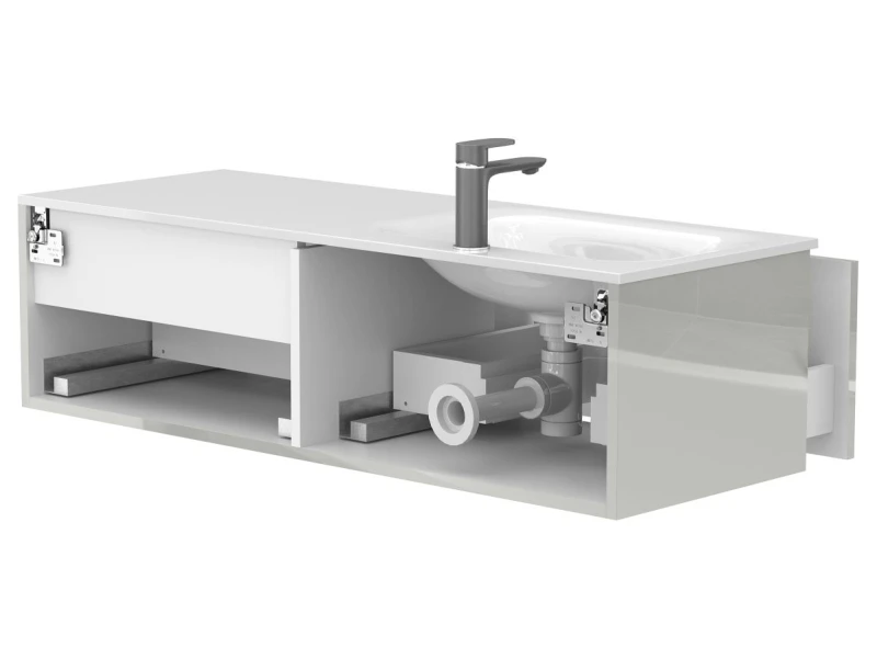 Тумба підвісна BASE Сіра глянцева для умивальника JESSEL 1200 L - 4 фото