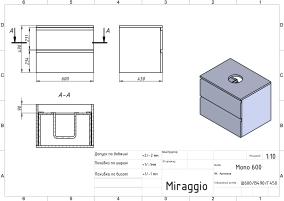 Тумба підвісна MONO 600 Біла soft-touch з умивальником KIRA - 1 фото