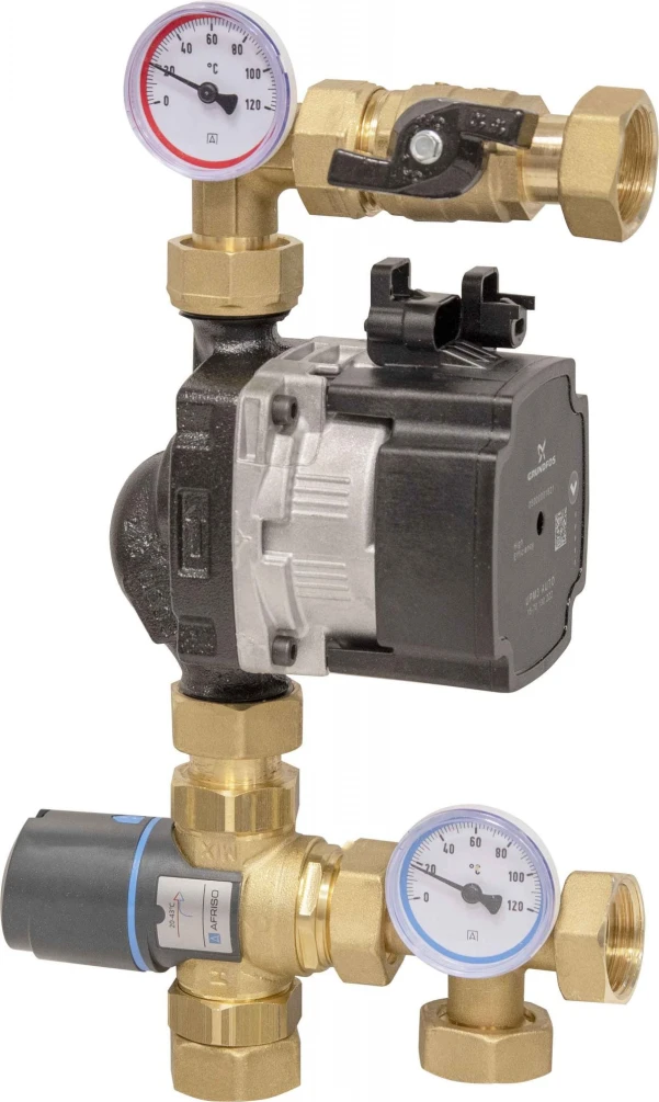 Змішувальний вузол для теплої підлоги BTU насос Grundfos UPM3 Auto 15-70/130, AFRISO