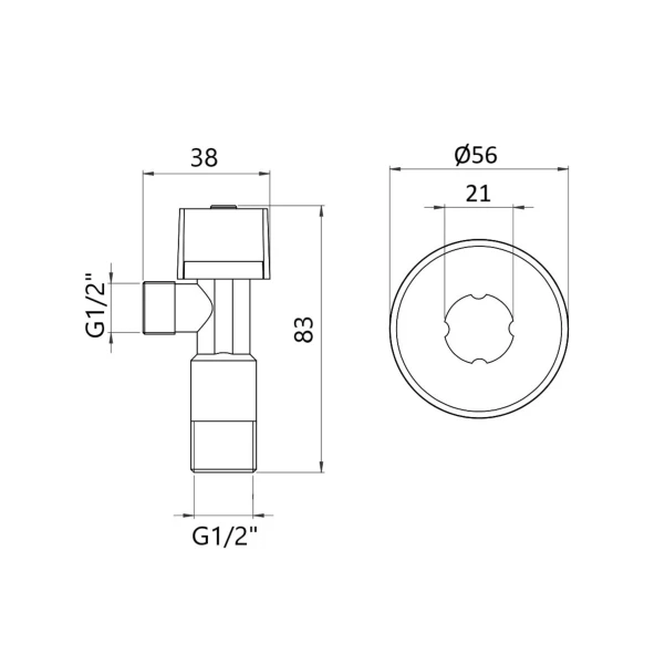 Кран угловой Thermo Alliance Standart (ручка шестигранник) с вент.буксой 1/2"Н х 1/2"Н SF3441515 - 1 фото