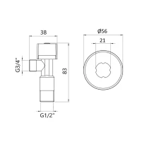 Кран угловой Thermo Alliance Standart (ручка шестигранник) с вент.буксой 1/2"Н х 3/4"Н SF3441520 - 1 фото