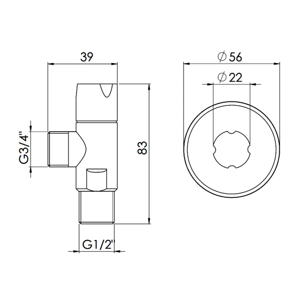 Кран кутовий Thermo Alliance Standart (ручка кругла) з керам.буксою 1/2"З х 3/4"З SF342W1520 - 1 фото