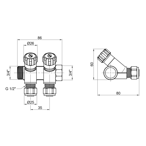 Коллектор SD Plus 3/4" 2 выхода SD230W2 - 1 фото