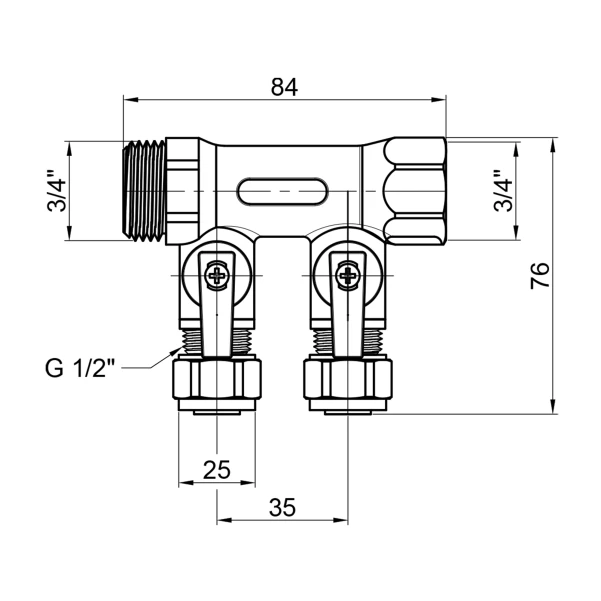 Колектор Thermo Alliance Standart 3/4" 2 виходи SD231W2 - 1 фото