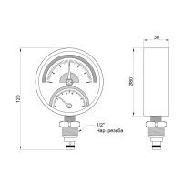 Термоманометр Thermo Alliance Standart 80 мм 1/2", нижнє підмикання SD1726B - 1 фото