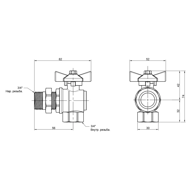 Кран кульовий "Американка" Thermo Alliance Standart кутовий 3/4" ВЗ SD222W20 - 1 фото