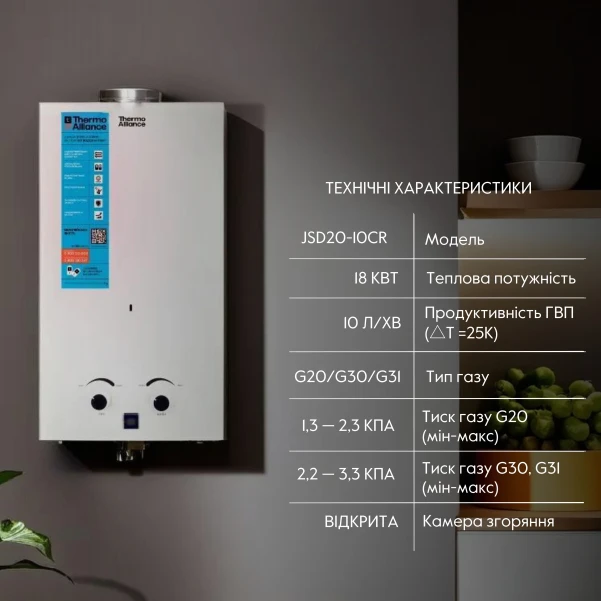 Колонка газова димохідна Thermo Alliance JSD20-10CR 10 л White - 2 фото