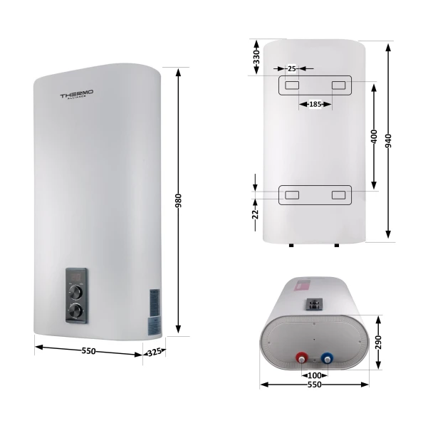 Бойлер Thermo Alliance 80 л плоский вертикальний, мокрий ТЕН 2 кВт (0,8+1,2) - 1 фото