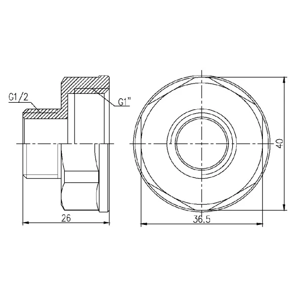 Перехід латунний 1/2"з х 1"в SD FORTE - 1 фото