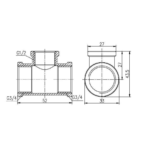 Трійник латунний 3/4"х1/2"х3/4" SD FORTE - 1 фото