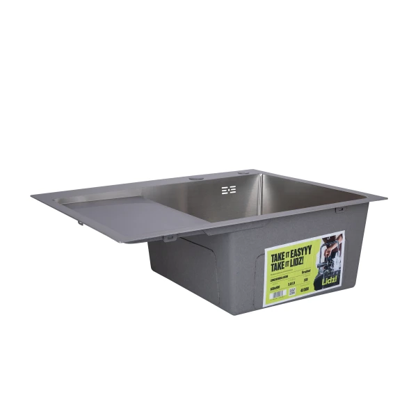 Мийка для кухні інтегрована Lidz Handmade H6350L крило ліворуч (LDH6350BRUL45588) Brushed Steel 3,0/1,0 мм - 2 фото