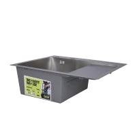 Мийка для кухні інтегрована Lidz Handmade H6350R крило праворуч (LDH6350BRUR45587) Brushed Steel 3,0/1,0 мм - 2 фото