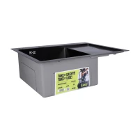Мийка для кухні інтегрована Lidz Handmade H6350BR крило праворуч (LDH6350BRPVD45590) Brushed Black PVD 3,0/1,0 мм - 4 фото