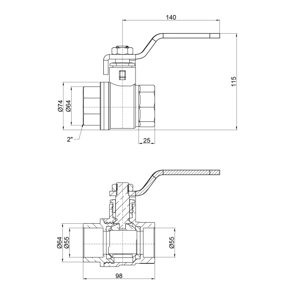 Кран шаровой SD Plus 2" ВР для воды (рычаг) SD600W50 - 1 фото