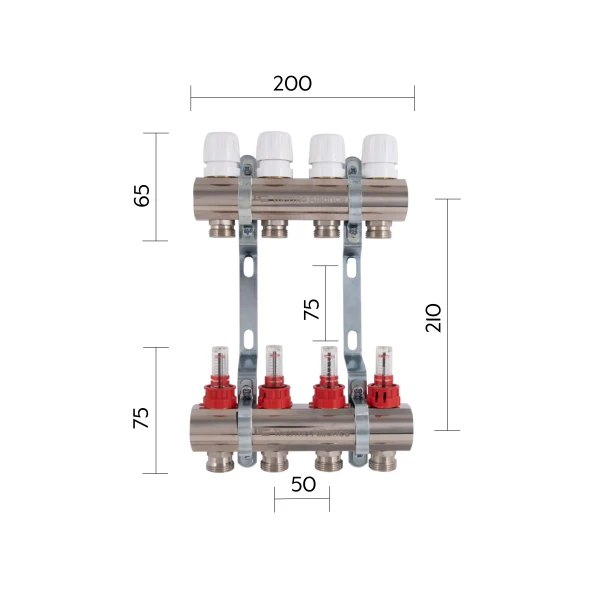Колектор з витратомірами Thermo Alliance Standart 1" 4 виходи SD235W4 - 1 фото