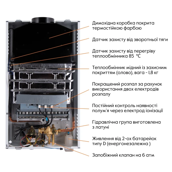 Колонка газова димохідна Thermo Alliance JSD20-10CLM 10 л White - 6 фото