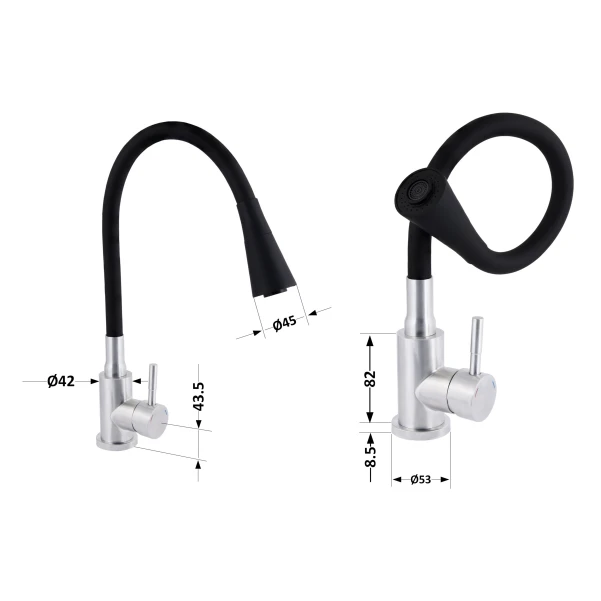 Змішувач для кухні Lidz Aria 015F31 з гнучким виливом (k35) LDARI015F31BNK31872 Black / Nickel - 1 фото