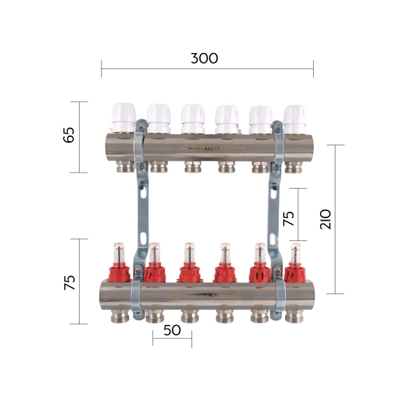 Колектор з витратомірами Thermo Alliance Standart 1" 6 виходів SD235W6 - 1 фото
