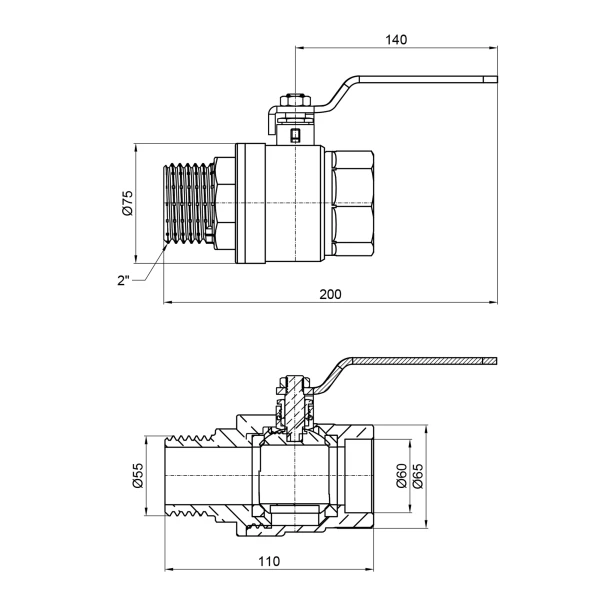 Кран кульовий Thermo Alliance Base 2" ВЗ для води (важіль) SD605W50 - 1 фото