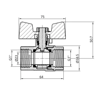 Кран кульовий Thermo Alliance Base 1" ВР для води (метелик) SD602W25 - 1 фото