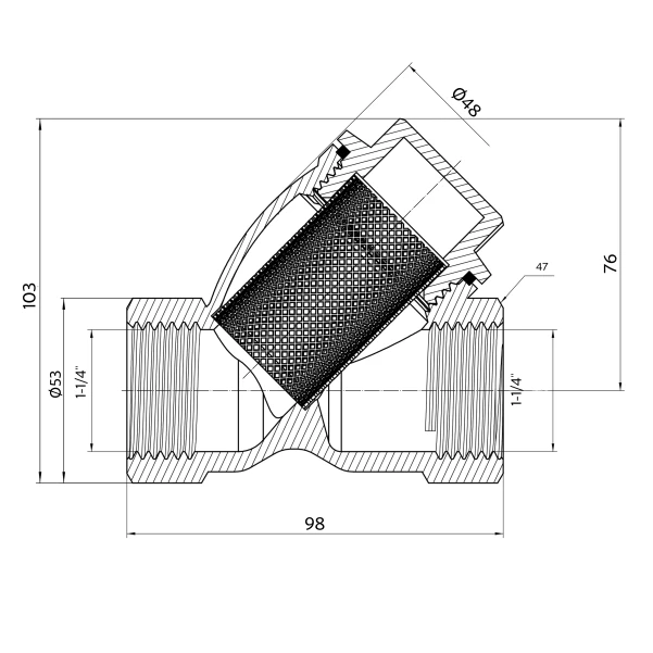 Фильтр грубой очистки Thermo Alliance Forte 1 1/4"ВВ никель для воды косой TAF124W32 - 1 фото