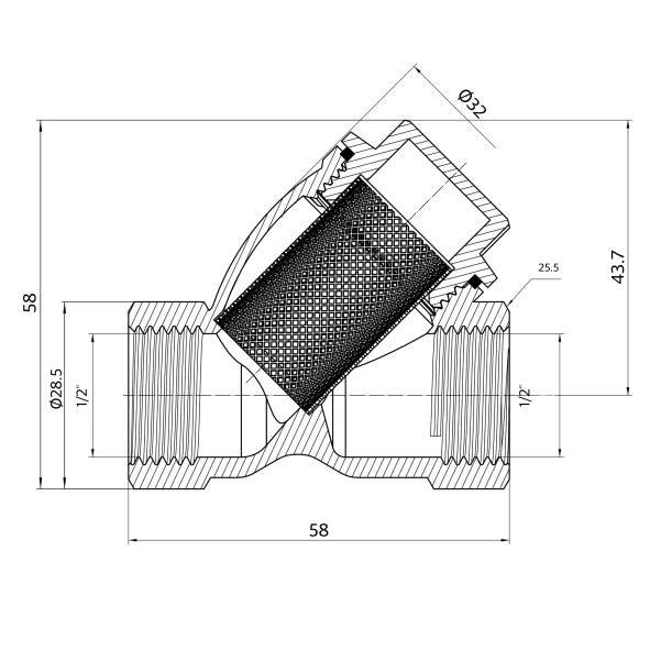 Фильтр грубой очистки Thermo Alliance Forte 1/2"ВВ никель для воды косой TAF124W15 - 1 фото