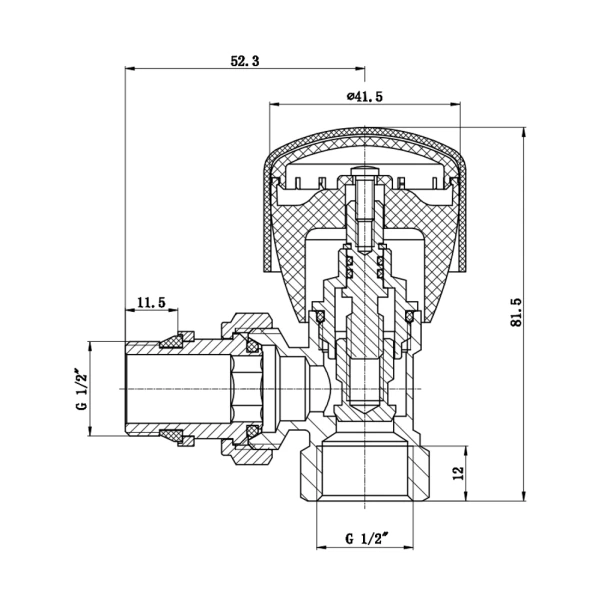 Кран радіаторний Thermo Alliance Standart Powerful 1/2" з антипротіканням кутовий SF232W15 - 2 фото