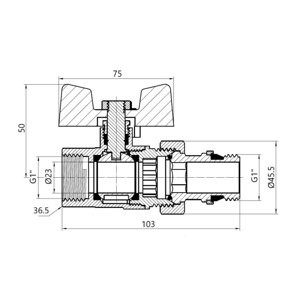 Кран Американка Thermo Alliance Standart з антипротіканням 1" PN40 конус SD900NW25PN40 - 1 фото