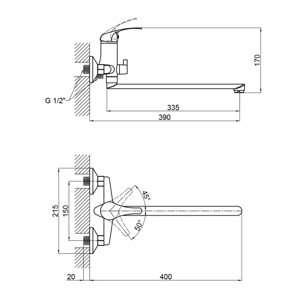 Змішувач 36W 005 для ванни довгий (k35) Brinex - 2 фото
