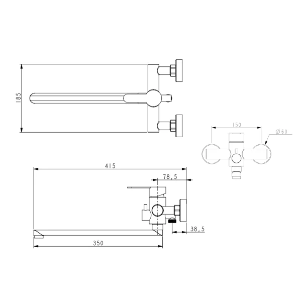 Змішувач для ванни Pure 005, Graphite (k35) Brinex - 1 фото