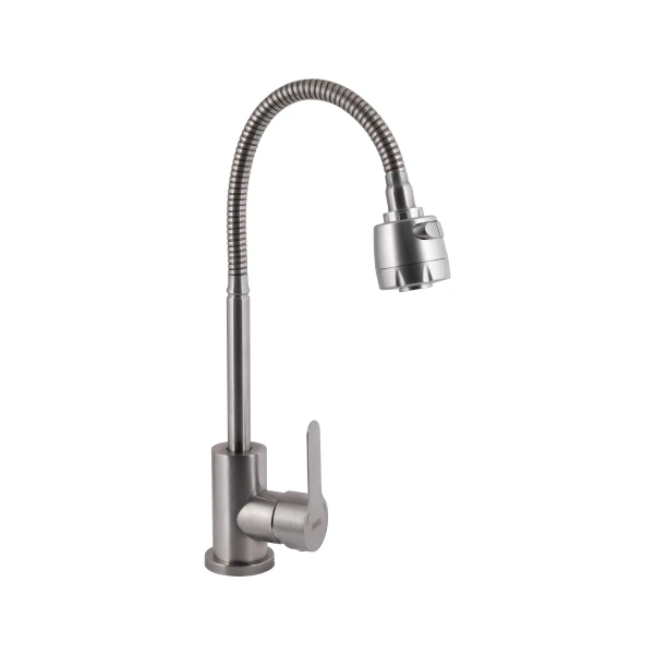 Змішувач для кухні Brinex Pure 015F41 з гнучким виливом Nickel