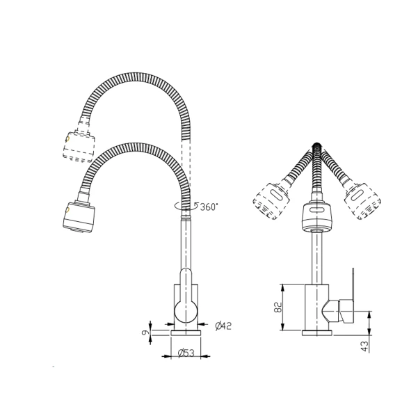 Змішувач для кухні Brinex Pure 015F41 з гнучким виливом Nickel - 1 фото