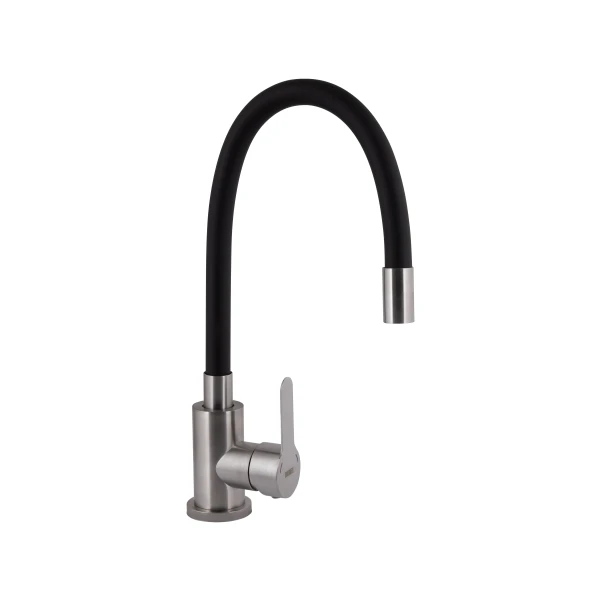 Змішувач для кухні Brinex Pure 015F3 з гнучким виливом Nickel/Black