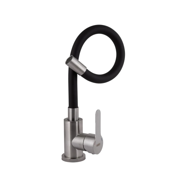Змішувач для кухні Brinex Pure 015F3 з гнучким виливом Nickel/Black - 2 фото