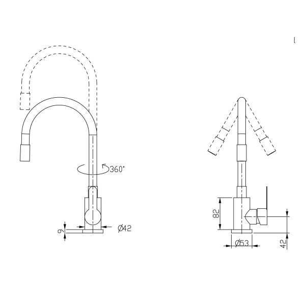 Змішувач для кухні Brinex Pure 015F3 з гнучким виливом Nickel/Grey - 1 фото