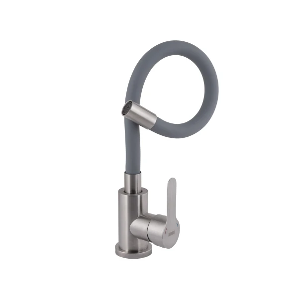 Змішувач для кухні Brinex Pure 015F3 з гнучким виливом Nickel/Grey - 2 фото