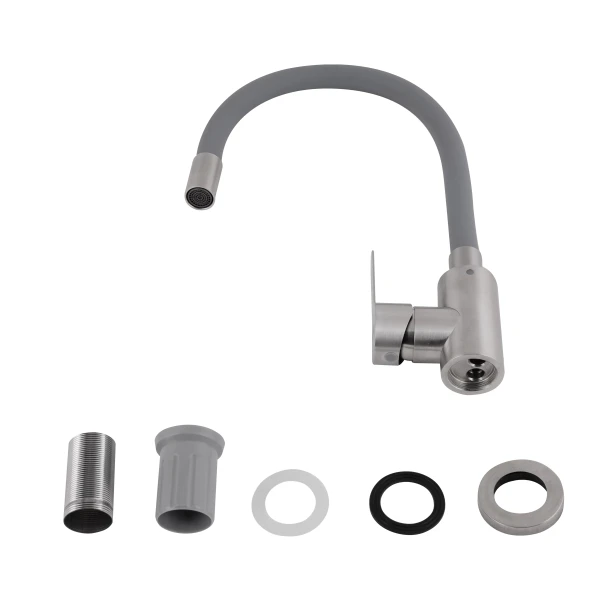 Змішувач для кухні Brinex Pure 015F3 з гнучким виливом Nickel/Grey - 3 фото