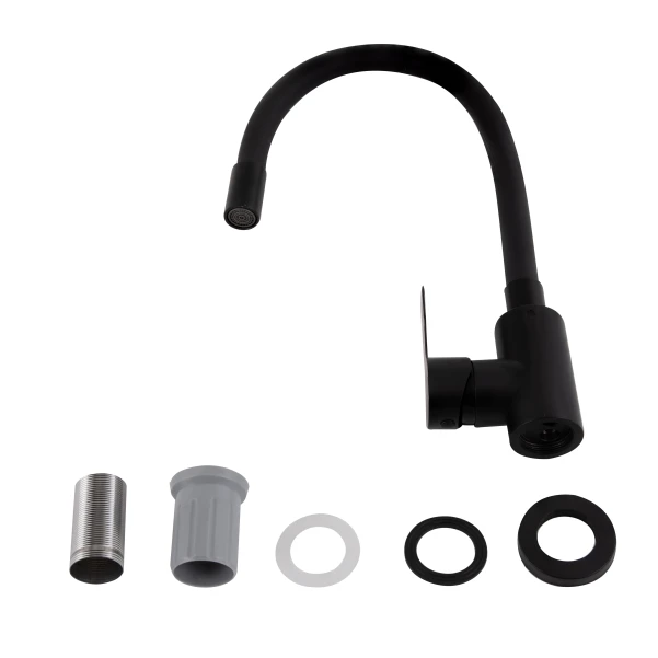 Змішувач для кухні Pure 015F3, Matt Black (k35) з гнучким виливом BRIPUR015F3BLM Brinex - 3 фото