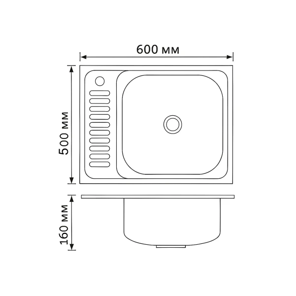 Кухонна мийка Brinex 6050-R 0,6 мм Satin - 1 фото