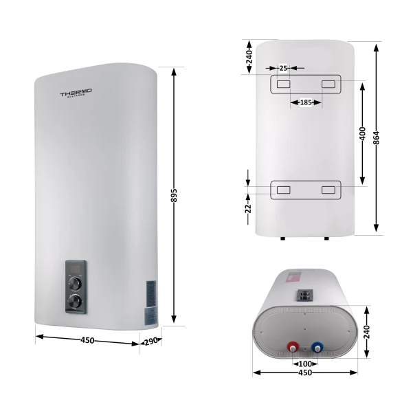 Бойлер Thermo Alliance 50 л плоский вертикальний, сухий ТЕН 2 кВт (0,8+1,2) - 1 фото